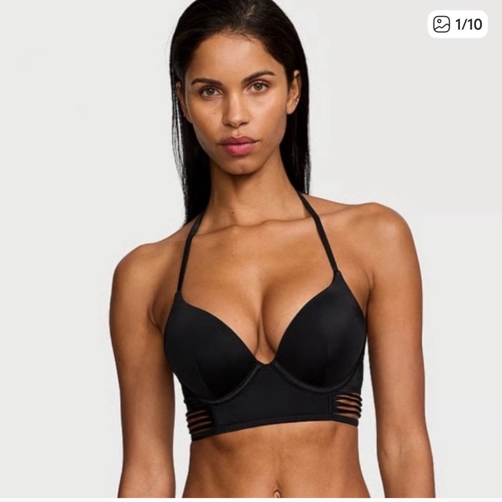 Victoria’s Secret Archives Swim Bombshell Push-Up Longline Bikini Top Black
